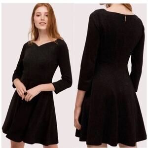 NWT Kate Spade Sparkle Ponte Dress Women's Size 10 Black Long Sleeve $198